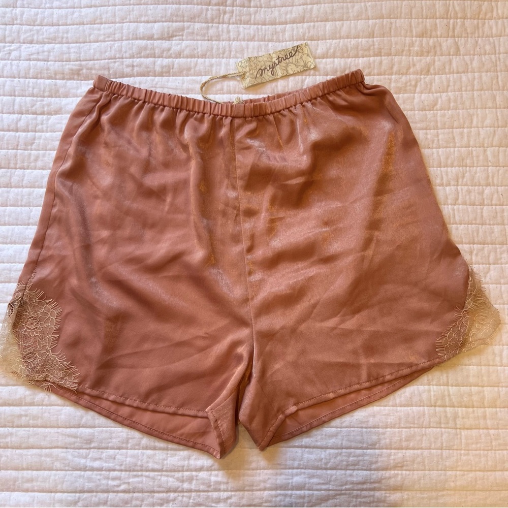 Mystree Rose Pajama Shorts with Lace Accents